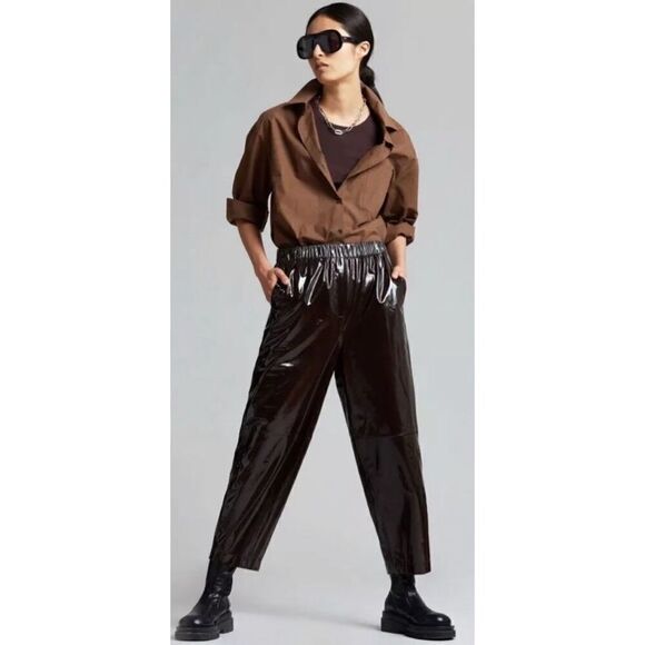 Samsoe Samsoe Paloma Trousers in Lambskin in Chocolate Plum Brown Lambskin Leath - Picture 1 of 9